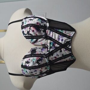Victoria's Secret Black and White Floral Bustier Bra Top